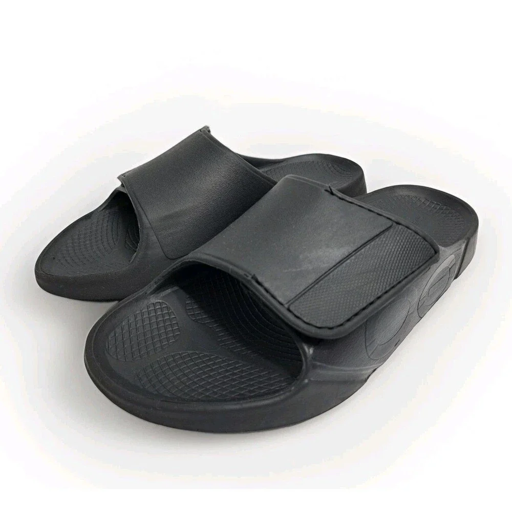OOFOS OOahh Sport Flex Slide Sandals Black Adjustable Recovery Mens 8 Womens 10